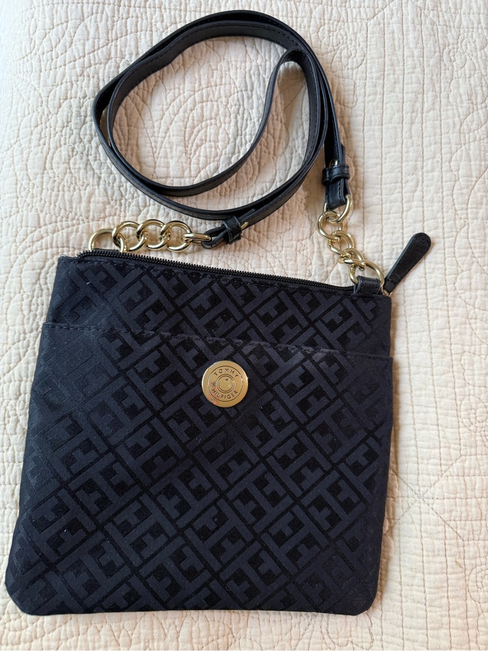 Tommy Hilfiger Black Quilted Crossbody Bag with Gold Accent - Picture 11 of 12